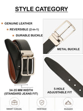 Load image into Gallery viewer, Teakwood Men's Premium Genuine Leather 2-in-1 Reversible Belt | Black & Brown Fine Leather Finish | Silver Vector Pin Buckle | Adjustable 35 mm Dress Belt for Formal, Casual, Office & Business Wear