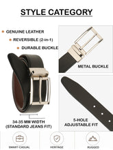 Load image into Gallery viewer, Teakwood Men's Premium Genuine Leather 2-in-1 Reversible Belt | Black & Brown Fine Leather Finish |Nickle Black Rounded Rectangular Pin Buckle | Adjustable 35 mm Dress Belt for Formal, Casual, Office & Business Wear