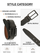 Load image into Gallery viewer, Teakwood Men's Premium Genuine Leather 2-in-1 Reversible Belt | Black & Brown Crosshatch Textured Leather | Matte Black Rectangular Pin Buckle | Adjustable 35 mm Dress Belt for Formal, Casual, Office & Business Wear