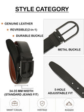 Load image into Gallery viewer, Teakwood Men's Premium Genuine Leather 2-in-1 Reversible Belt | Black & Brown Crosshatch Textured Leather | Black Rectangular Pin Buckle | Adjustable 35 mm Dress Belt for Formal, Casual, Office & Business Wear