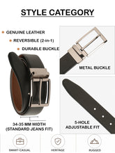 Load image into Gallery viewer, Teakwood Men's Premium Genuine Leather 2-in-1 Reversible Belt | Black & Brown Crosshatch Textured Finish | Nickle Black Classic Curved Pin Buckle | Adjustable 35 mm Dress Belt for Formal, Casual, Office & Business Wear