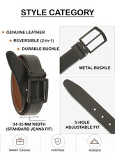 Load image into Gallery viewer, Teakwood Men's Premium Genuine Leather 2-in-1 Reversible Belt | Black & Brown Crosshatch Textured Finish | Matte Black Classic Curved Pin Buckle | Adjustable 35 mm Dress Belt for Formal, Casual, Office & Business Wear