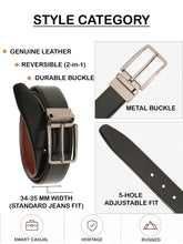 Load image into Gallery viewer, Teakwood Men's Premium Genuine Leather 2-in-1 Reversible Belt | Black & Brown Fine Leather Finish |Nickle Black Linear Edge Pin Buckle | Adjustable 35 mm Dress Belt for Formal, Casual, Office & Business Wear