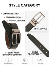 Load image into Gallery viewer, Teakwood Men's Premium Genuine Leather 2-in-1 Reversible Belt | Black & Brown Natural Grain Leather Finish |Nickle Black Linear Edge Pin Buckle | Adjustable 35 mm Dress Belt for Formal, Casual, Office & Business Wear