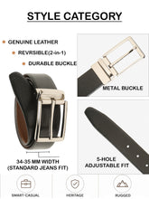 Load image into Gallery viewer, Teakwood Men's Premium Genuine Leather 2-in-1 Reversible Belt | Black & Brown Pebble Grain Leather Finish | Silver Refined Slim Frame Pin Buckle | Adjustable 35 mm Dress Belt for Formal, Casual, Office & Business Wear