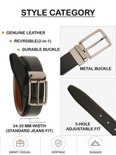 Load image into Gallery viewer, Teakwood Men's Premium Genuine Leather 2-in-1 Reversible Belt | Black & Brown Fine Leather Finish |Nickle Black Vector Pin Buckle | Adjustable 35 mm Dress Belt for Formal, Casual, Office & Business Wear