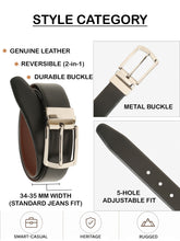 Load image into Gallery viewer, Teakwood Men's Premium Genuine Leather 2-in-1 Reversible Belt | Black & Brown Natural Grain Leather Finish |Silver Classic Curved Pin Buckle | Adjustable 35 mm Dress Belt for Formal, Casual, Office & Business Wear
