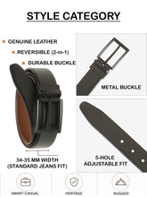 Load image into Gallery viewer, Teakwood Men's Premium Genuine Leather 2-in-1 Reversible Belt | Black & Brown Crosshatch Textured Leather | Black Rectangular Pin Buckle | Adjustable 35 mm Dress Belt for Formal, Casual, Office & Business Wear