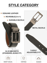 Load image into Gallery viewer, Teakwood Men's Premium Genuine Leather 2-in-1 Reversible Belt | Black & Brown Crosshatch Textured Finish | Nickel Black Rounded Rectangular Pin Buckle | Adjustable 35 mm Dress Belt for Formal, Casual, Office & Business Wear
