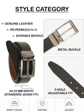 Load image into Gallery viewer, Teakwood Men's Premium Genuine Leather 2-in-1 Reversible Belt | Black & Brown Crosshatch Textured Finish | Brushed Square Rectangular Pin Buckle | Adjustable 35 mm Dress Belt for Formal, Casual, Office & Business Wear
