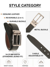 Load image into Gallery viewer, Teakwood Men's Premium Genuine Leather 2-in-1 Reversible Belt | Black & Brown Natural Grain Leather Finish |Nickel Black Refined Slim Frame Pin Buckle | Adjustable 35 mm Dress Belt for Formal, Casual, Office & Business Wear