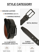 Load image into Gallery viewer, Teakwood Men's Premium Genuine Leather 2-in-1 Reversible Belt | Black & Brown Fine Leather Finish | Black Rectangular Pin Buckle | Adjustable 35 mm Dress Belt for Formal, Casual, Office & Business Wear