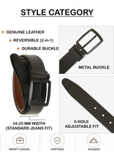 Load image into Gallery viewer, Teakwood Men's Premium Genuine Leather 2-in-1 Reversible Belt | Black & Brown Crosshatch Textured Finish | Matte Black Contour Pin Buckle | Adjustable 35 mm Dress Belt for Formal, Casual, Office & Business Wear