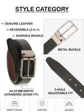 Load image into Gallery viewer, Teakwood Men's Premium Genuine Leather 2-in-1 Reversible Belt | Black & Brown Natural Grain Leather Finish |Nickle Black Slim Frame Pin Buckle | Adjustable 35 mm Dress Belt for Formal, Casual, Office & Business Wear