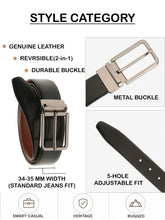Load image into Gallery viewer, Teakwood Men's Premium Genuine Leather 2-in-1 Reversible Belt | Black & Brown Natural Grain Leather Finish | Nickel Black Slim Frame Pin Buckle | Adjustable 35 mm Dress Belt for Formal, Casual, Office & Business Wear