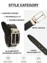 Load image into Gallery viewer, Teakwood Men's Premium Genuine Leather 2-in-1 Reversible Belt | Black & Brown Pebble Grain Leather Finish | Silver Linear Edge Pin Buckle | Adjustable 35 mm Dress Belt for Formal, Casual, Office & Business Wear