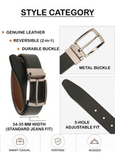Load image into Gallery viewer, Teakwood Men's Premium Genuine Leather 2-in-1 Reversible Belt | Black & Brown Crosshatch Textured Finish | Nickle Black Contour Pin Buckle | Adjustable 35 mm Dress Belt for Formal, Casual, Office & Business Wear