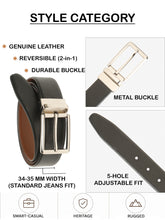 Load image into Gallery viewer, Teakwood Men's Premium Genuine Leather 2-in-1 Reversible Belt | Black & Brown Crosshatch Textured Finish /Silver Refined Slim Frame Pin Buckle | Adjustable 35 mm Dress Belt for Formal, Casual, Office & Business Wear