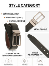 Load image into Gallery viewer, Teakwood Men's Premium Genuine Leather 2-in-1 Reversible Belt | Black & Brown Dual-Sided Natural Grain Leather | Nickel Black Rectangular Buckle | 35 mm Adjustable Belt for Formal, Casual & Office Wear