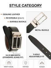 Load image into Gallery viewer, Teakwood Men's Premium Genuine Leather 2-in-1 Reversible Belt | Black & Brown Fine Leather Finish | Silver Rectangular Pin Buckle | Adjustable 35 mm Dress Belt for Formal, Casual, Office & Business Wear