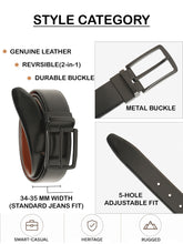 Load image into Gallery viewer, Teakwood Men's Premium Genuine Leather 2-in-1 Reversible Belt | Black & Brown Fine Leather Finish | Matte Black Vector Pin Buckle | Adjustable 35 mm Dress Belt for Formal, Casual, Office & Business Wear