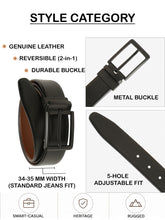 Load image into Gallery viewer, Teakwood Men's Premium Genuine Leather 2-in-1 Reversible Belt | Black & Brown Crosshatch Textured Finish | Matte Black Refined Slim Frame Pin Buckle | Adjustable 35 mm Dress Belt for Formal, Casual, Office & Business Wear
