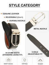 Load image into Gallery viewer, Teakwood Men's Premium Genuine Leather 2-in-1 Reversible Belt | Black & Brown Crosshatch Textured Leather | Silver Rectangular Pin Buckle | Adjustable 35 mm Dress Belt for Formal, Casual, Office & Business Wear