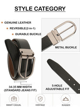 Load image into Gallery viewer, Teakwood Men's Premium Genuine Leather 2-in-1 Reversible Belt | Black & Brown Crosshatch Textured Leather | Nickal Black Rectangular Pin Buckle | Adjustable 35 mm Dress Belt for Formal, Casual, Office & Business Wear