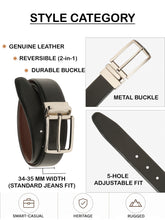 Load image into Gallery viewer, Teakwood Men's Premium Genuine Leather 2-in-1 Reversible Belt | Black & Brown Natural Grain Leather Finish |Silver Vector Pin Buckle | Adjustable 35 mm Dress Belt for Formal, Casual, Office & Business Wear