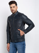 Load image into Gallery viewer, Teakwood Leathers Men's 100% Genuine Navy Blue Leather Jacket