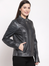 Load image into Gallery viewer, Teakwood Genuine Leathers Women`s Jacket (Grey)