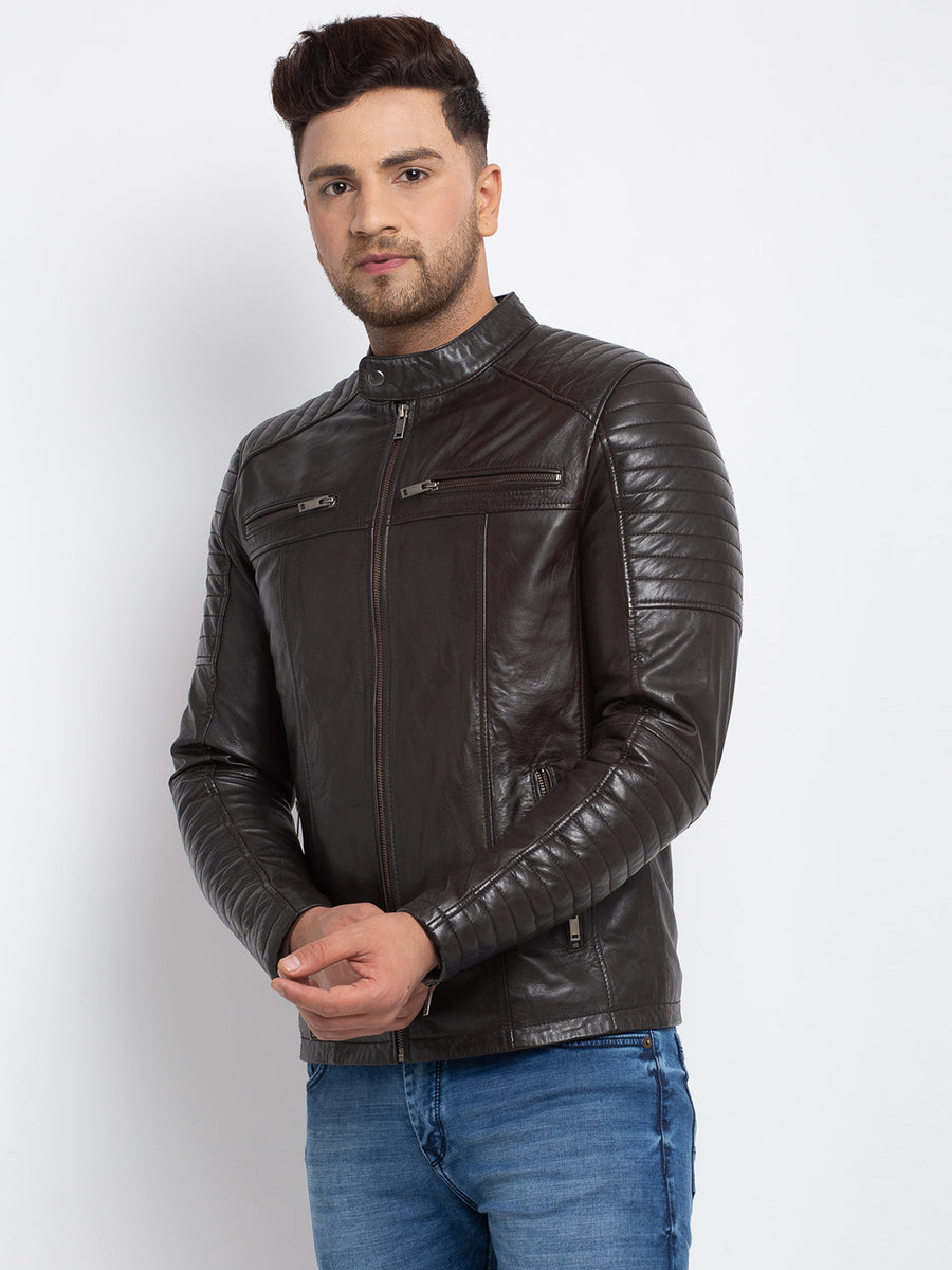 Teakwood Leathers Men's 100% Genuine Brown Leather Jacket