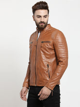 Load image into Gallery viewer, Teakwood Leathers Beige/Dark Mustard Men's 100% Genuine Leather Jacket