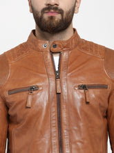Load image into Gallery viewer, Teakwood Leathers Beige/Dark Mustard Men's 100% Genuine Leather Jacket