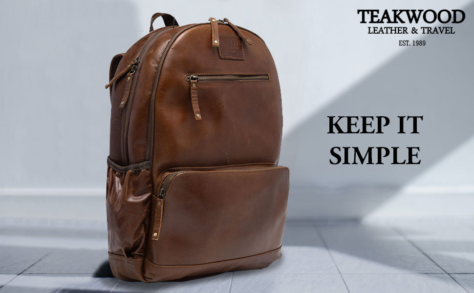 Teakwood Unisex Genuine Leather Tan Solid Backpack||Unisex Laptop Bag/Backpack
