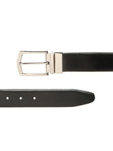 Load image into Gallery viewer, Teakwood Men's Premium Genuine Leather 2-in-1 Reversible Belt | Black & Brown Crosshatch Textured Finish | Silver Classic Curved Pin Buckle | Adjustable 35 mm Dress Belt for Formal, Casual, Office & Business Wear