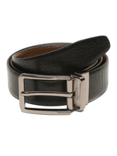 Load image into Gallery viewer, Teakwood Men's Premium Genuine Leather 2-in-1 Reversible Belt | Black & Brown Crosshatch Textured Leather | Nickal Black Rectangular Pin Buckle | Adjustable 35 mm Dress Belt for Formal, Casual, Office & Business Wear