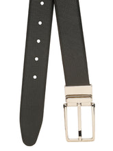 Load image into Gallery viewer, Teakwood Men's Premium Genuine Leather 2-in-1 Reversible Belt | Black & Brown Crosshatch Textured Finish | Silver Linear Edge Pin Buckle | Adjustable 35 mm Dress Belt for Formal, Casual, Office & Business Wear