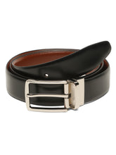 Load image into Gallery viewer, Teakwood Men's Premium Genuine Leather 2-in-1 Reversible Belt | Black & Brown Fine Leather Finish | Silver Vector Pin Buckle | Adjustable 35 mm Dress Belt for Formal, Casual, Office & Business Wear