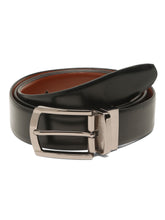 Load image into Gallery viewer, Teakwood Men's Premium Genuine Leather 2-in-1 Reversible Belt | Black & Brown Natural Grain Leather Finish |Nickel Black Classic Tapered Pin Buckle | Adjustable 35 mm Dress Belt for Formal, Casual, Office & Business Wear