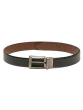 Load image into Gallery viewer, Teakwood Men's Premium Genuine Leather 2-in-1 Reversible Belt | Black & Brown Crosshatch Textured Finish | Brushed Square Rectangular Pin Buckle | Adjustable 35 mm Dress Belt for Formal, Casual, Office & Business Wear