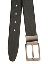 Load image into Gallery viewer, Teakwood Men's Premium Genuine Leather 2-in-1 Reversible Belt | Black & Brown Crosshatch Textured Finish | Brushed Square Rectangular Pin Buckle | Adjustable 35 mm Dress Belt for Formal, Casual, Office & Business Wear