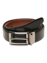 Load image into Gallery viewer, Teakwood Men's Premium Genuine Leather 2-in-1 Reversible Belt | Black & Brown Crosshatch Textured Finish | Nickle Black Classic Curved Pin Buckle | Adjustable 35 mm Dress Belt for Formal, Casual, Office & Business Wear