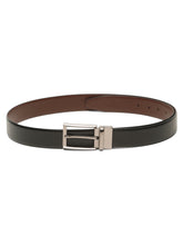 Load image into Gallery viewer, Teakwood Men's Premium Genuine Leather 2-in-1 Reversible Belt | Black & Brown Fine Leather Finish | Matte Black Rounded Rectangular Pin Buckle | Adjustable 35 mm Dress Belt for Formal, Casual, Office & Business Wear