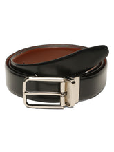 Load image into Gallery viewer, Teakwood Men's Premium Genuine Leather 2-in-1 Reversible Belt | Black & Brown Fine Leather Finish | Silver Radius Pin Buckle | Adjustable 35 mm Dress Belt for Formal, Casual, Office & Business Wear