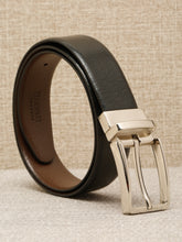 Load image into Gallery viewer, Teakwood Men's Premium Genuine Leather 2-in-1 Reversible Belt | Black & Brown Pebble Grain Leather Finish | Silver Linear Edge Pin Buckle | Adjustable 35 mm Dress Belt for Formal, Casual, Office & Business Wear