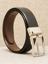 Load image into Gallery viewer, Teakwood Men's Premium Genuine Leather 2-in-1 Reversible Belt | Black & Brown Natural Grain Leather Finish /Silver Classic Angular Pin Buckle | Adjustable 35 mm Dress Belt for Formal, Casual, Office & Business Wear