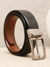 Load image into Gallery viewer, Teakwood Men's Premium Genuine Leather 2-in-1 Reversible Belt | Black & Brown Fine Leather Finish |Nickle Black Vector Pin Buckle | Adjustable 35 mm Dress Belt for Formal, Casual, Office & Business Wear