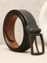Load image into Gallery viewer, Teakwood Men's Premium Genuine Leather 2-in-1 Reversible Belt | Black & Brown Crosshatch Textured Finish | Matte Black Vector Pin Buckle | Adjustable 35 mm Dress Belt for Formal, Casual, Office & Business Wear