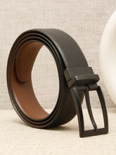 Load image into Gallery viewer, Teakwood Men's Premium Genuine Leather 2-in-1 Reversible Belt | Black & Brown Natural Grain Leather Finish |Matte Black Classic Tapered Pin Buckle | Adjustable 35 mm Dress Belt for Formal, Casual, Office & Business Wear